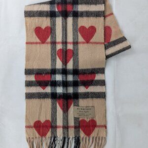 Burberry London Classic Nova Check Red Heart 50% Cashmere & 50% Wool Beige Scarf